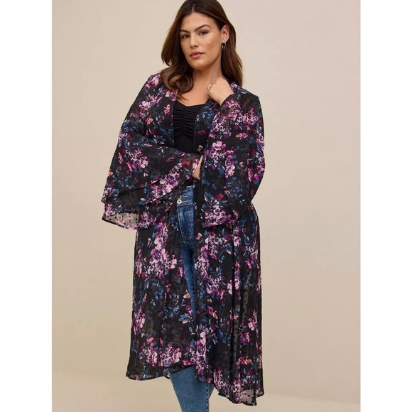 torrid Sweaters - Torrid Lurex Chiffon Maxi Kimono open front floral romantic whimsical